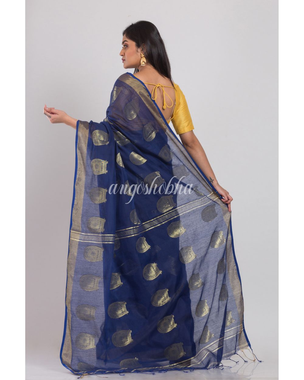 Navyblue Cotton Silk Handloom Saree angoshobha