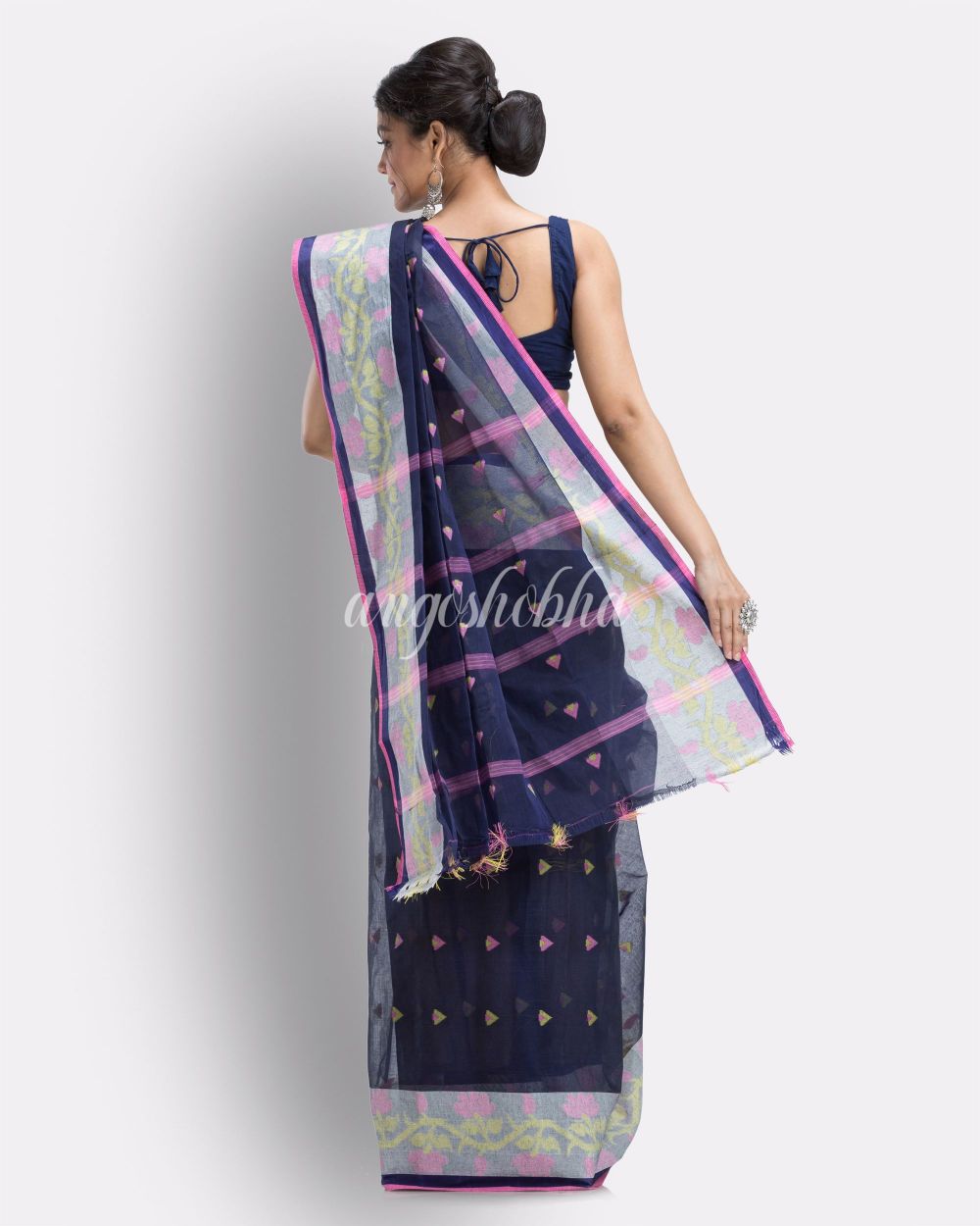 Navyblue Woven Design Pure Cotton Handloom Tant Saree angoshobha
