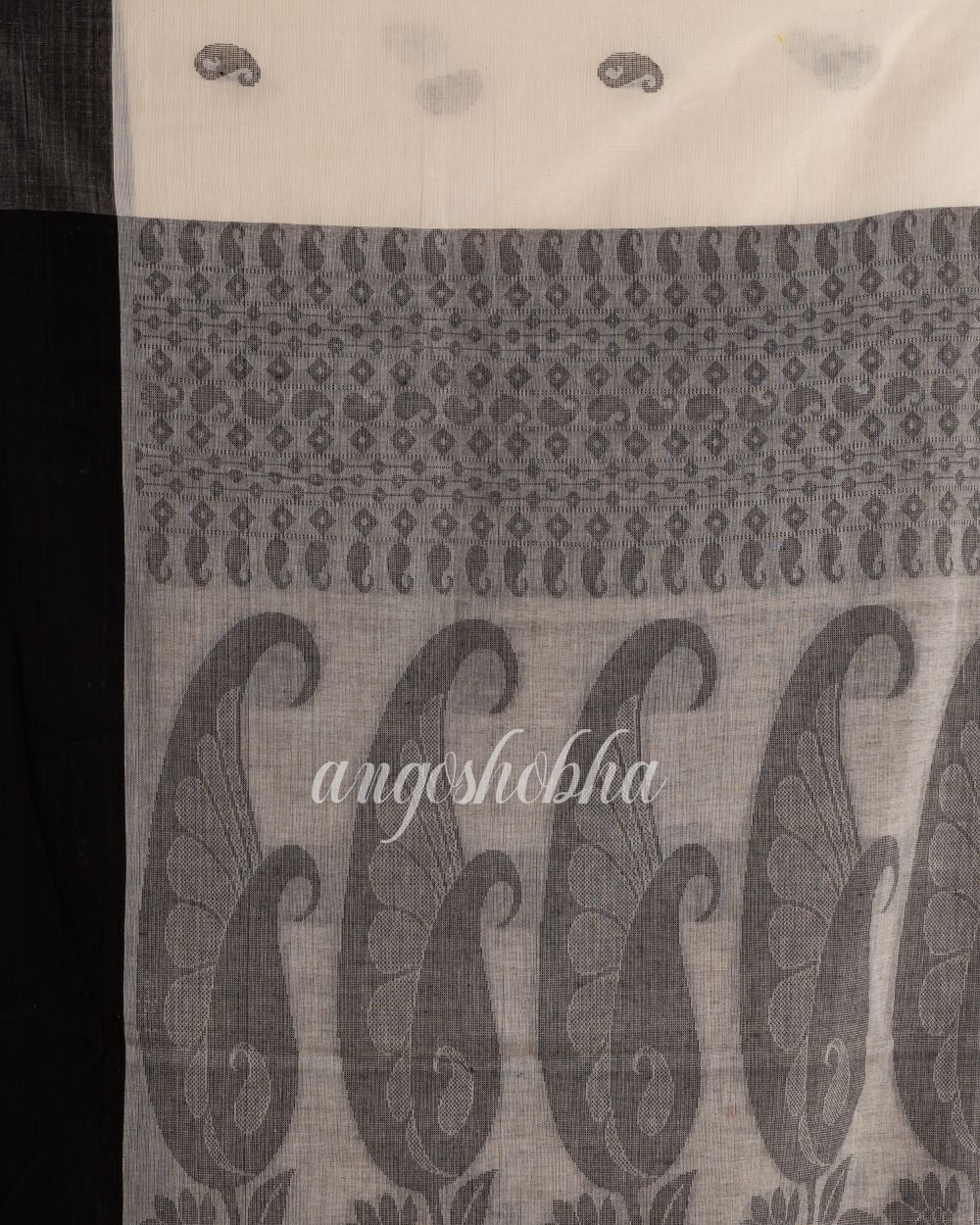 Off White Cotton Tangail Festive Saree angoshobha