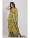 Olive Green Handwoven Linen Saree