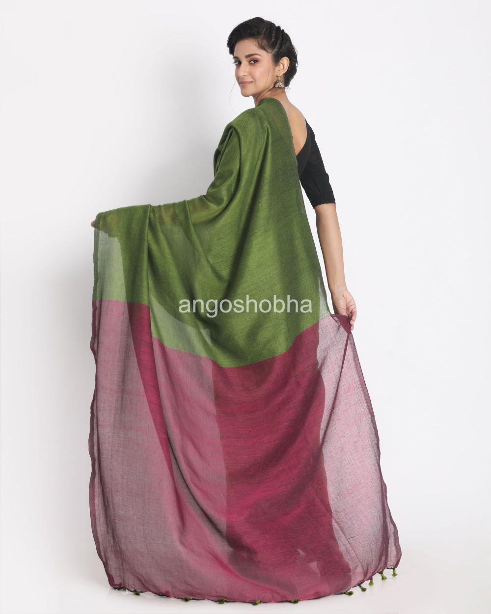 Olive handspun cotton handloom saree angoshobha