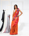 Orange Cotton Blend Festive Jamdani Saree
