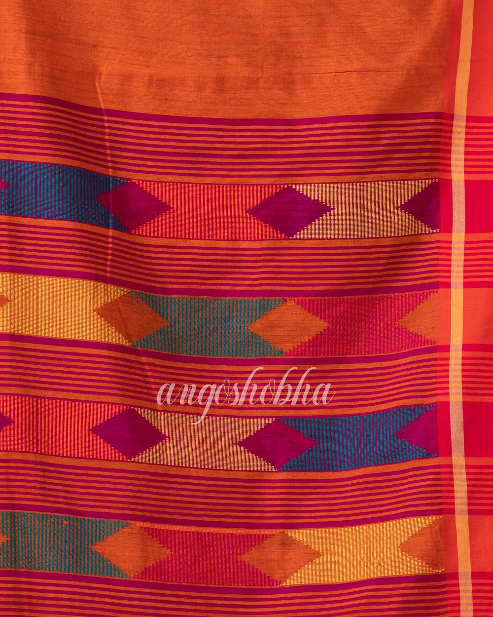 Orange Cotton Blend Festive Jamdani Saree angoshobha