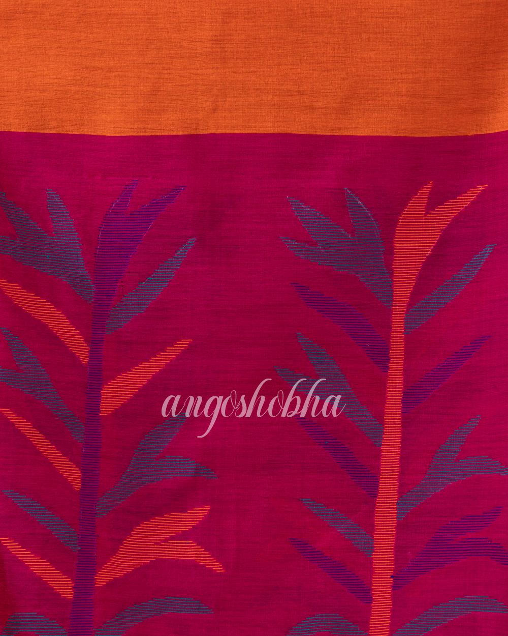 Orange Cotton Blend Traditional Jamdani Saree angoshobha