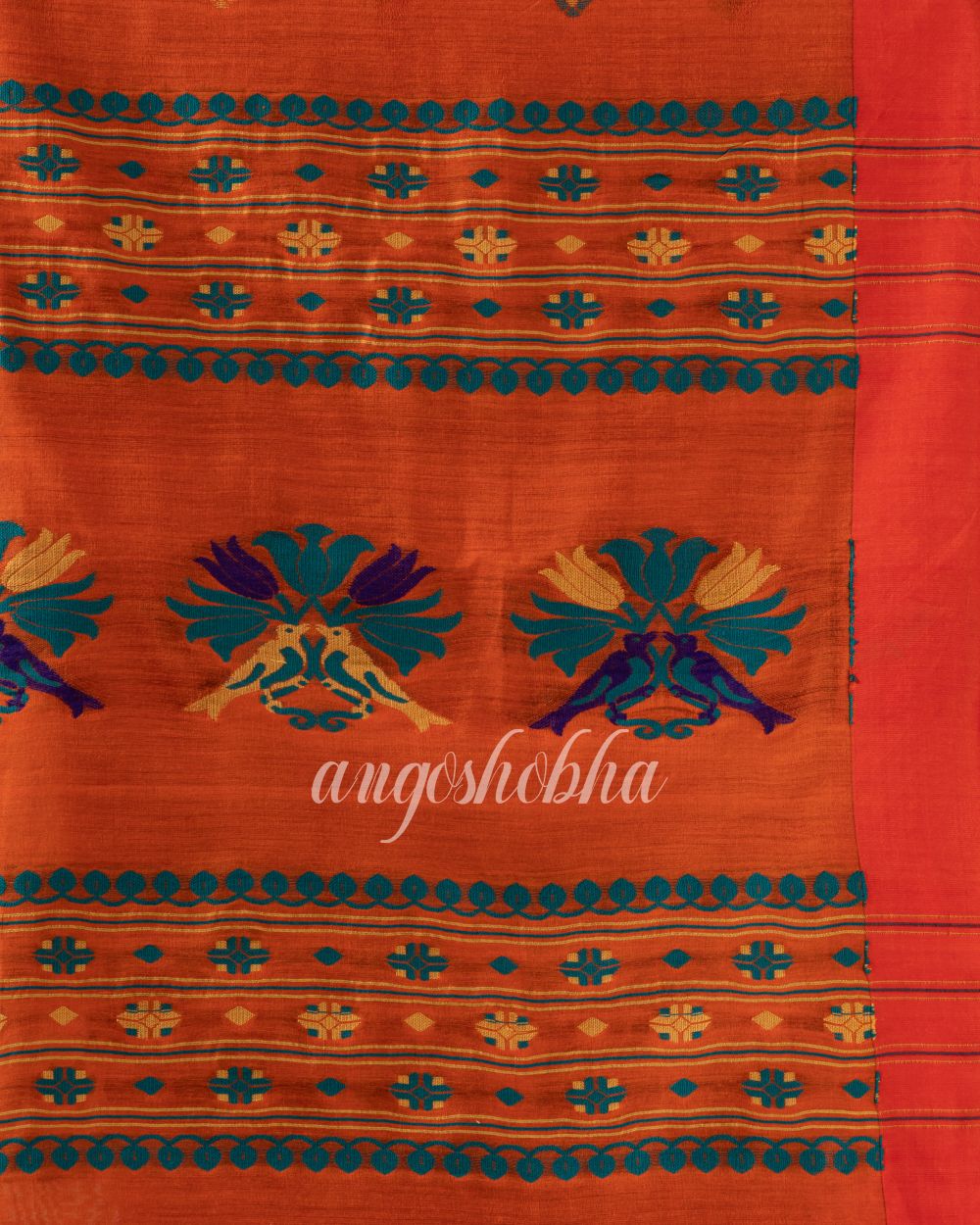 Orange Cotton Blend Traditional Jamdani Saree angoshobha