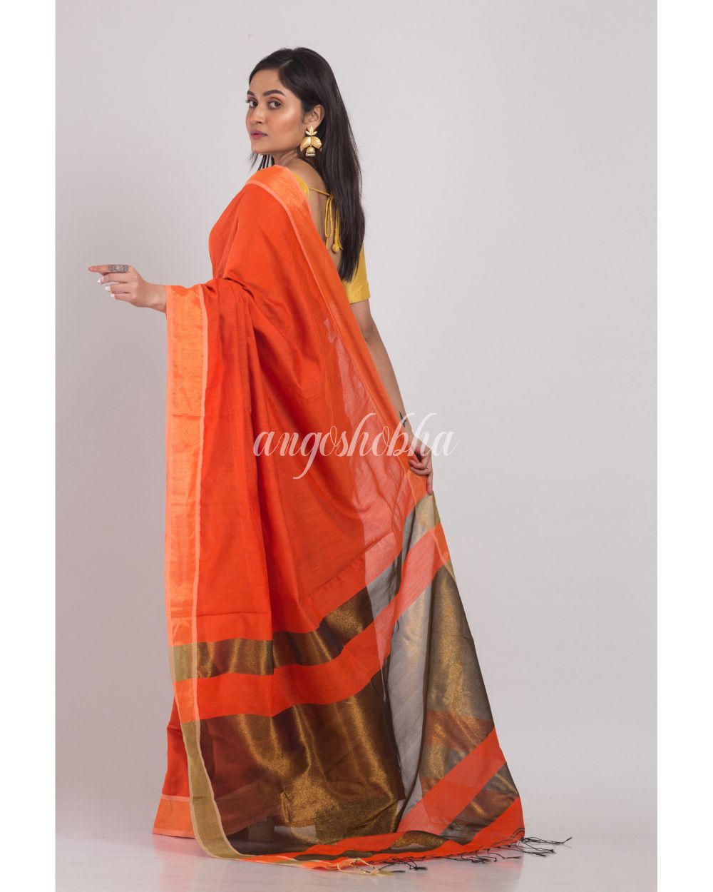 Orange Handloom Cotton Silk Saree angoshobha