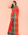 Orange Handwoven Cotton Saree