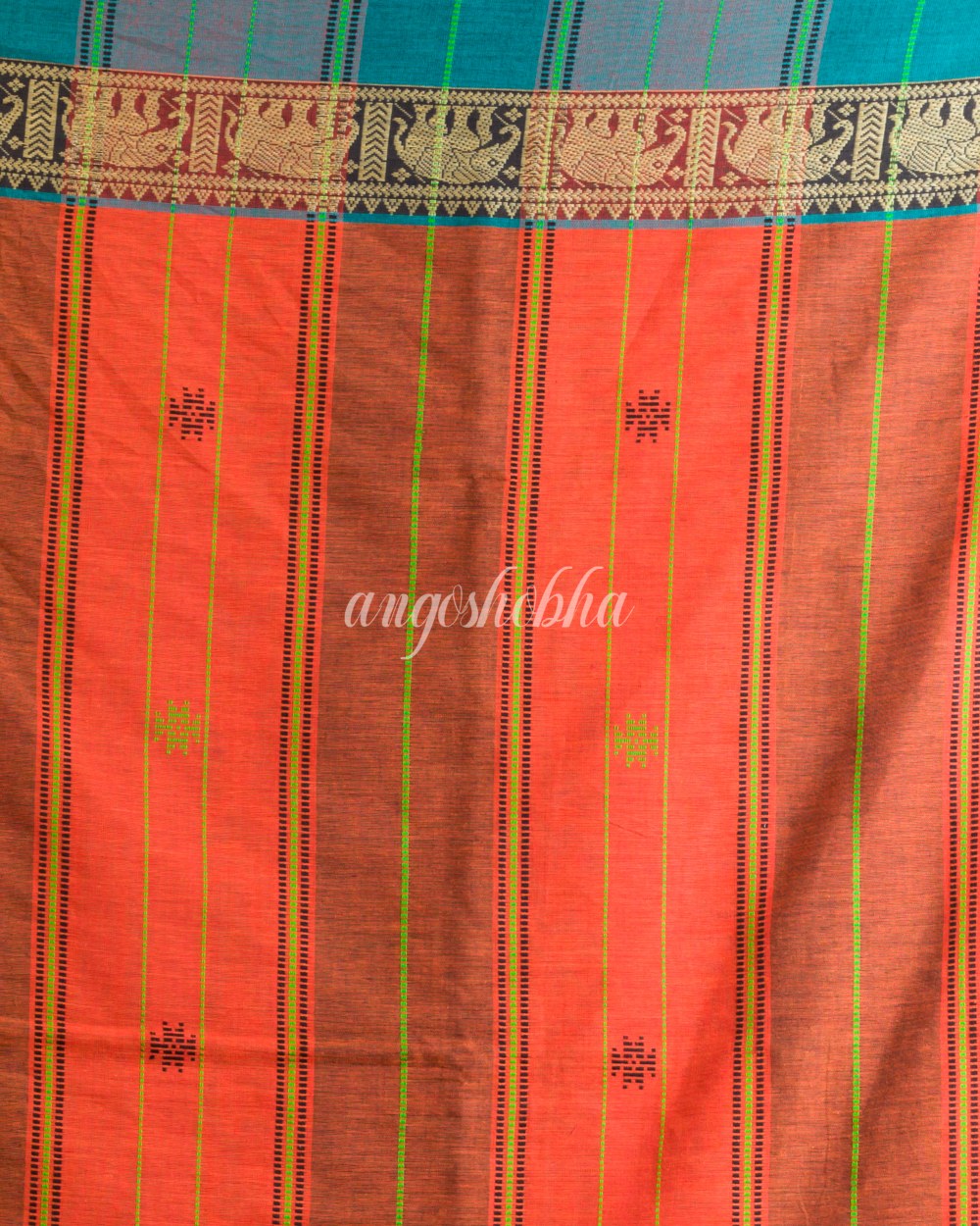 Orange Handwoven Cotton Saree angoshobha