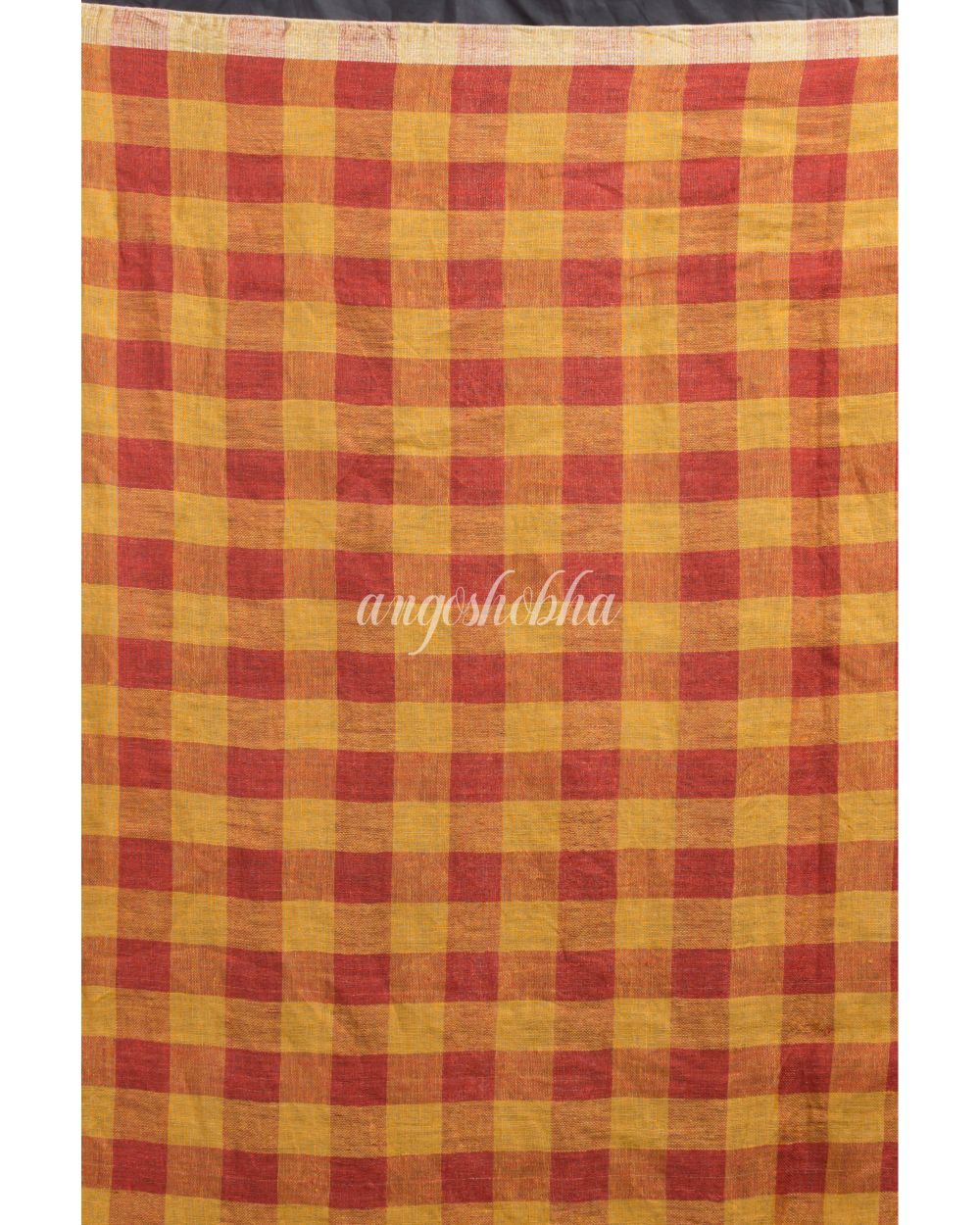 Orange and red stripes handwoven linen saree angoshobha