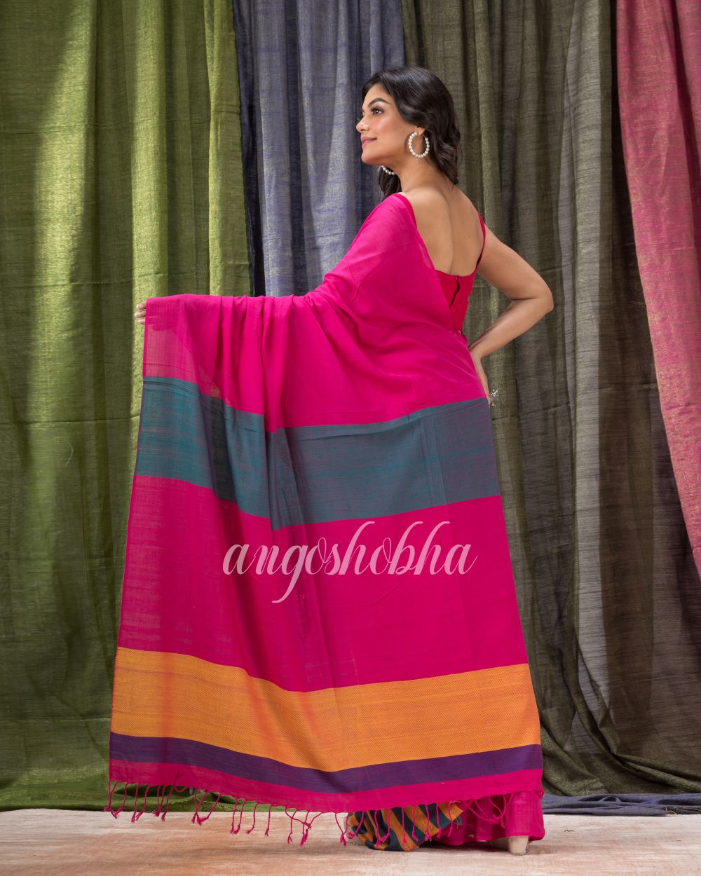 Pantone Pink Handwoven Cotton Saree angoshobha