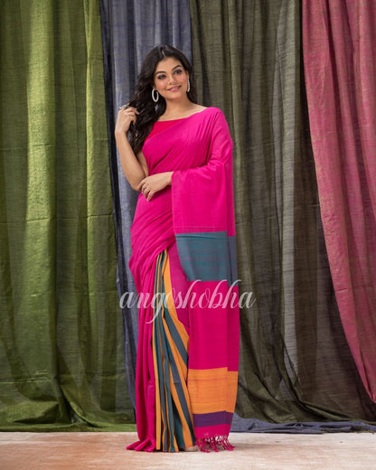 Pantone Pink Handwoven Cotton Saree angoshobha