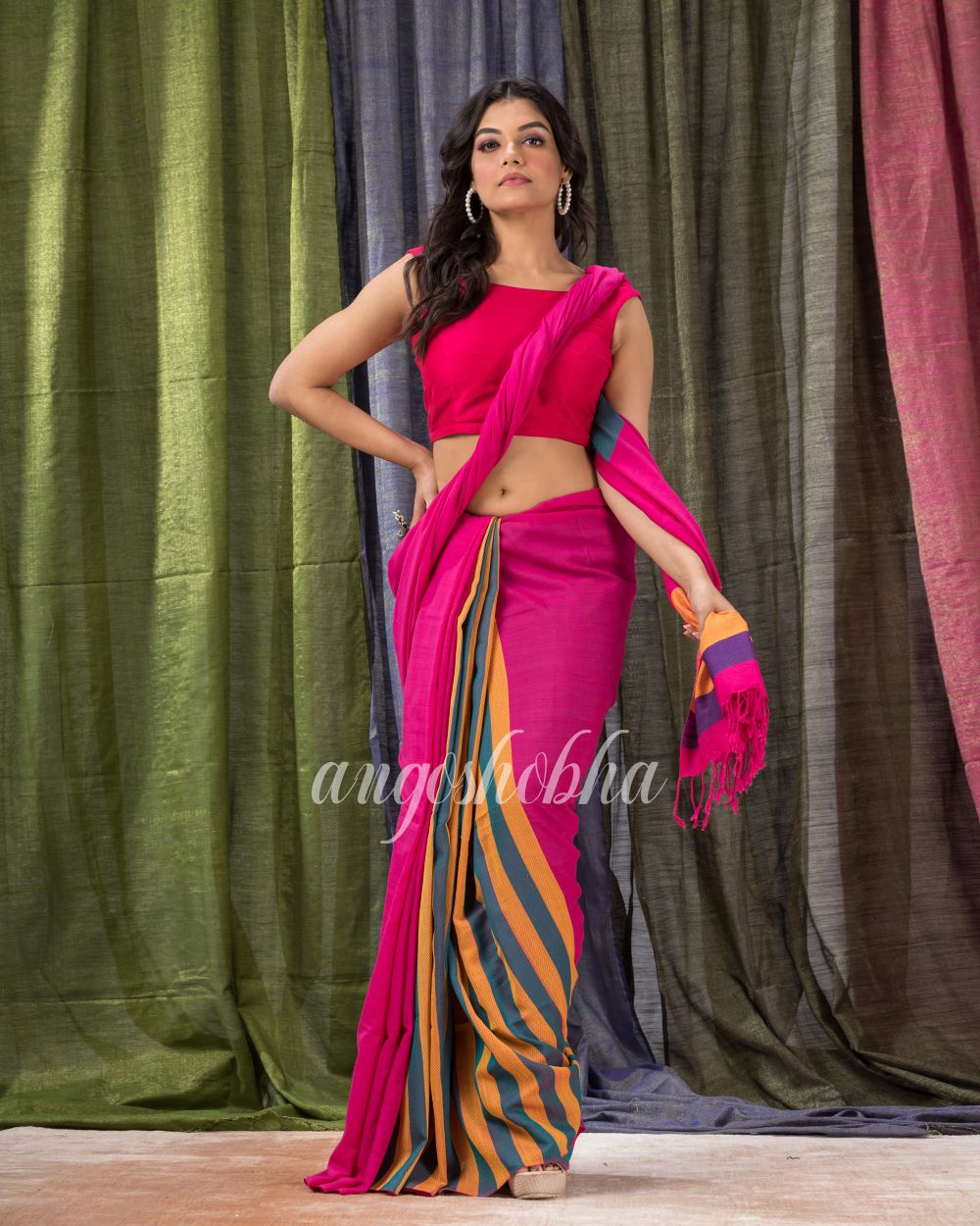 Pantone Pink Handwoven Cotton Saree angoshobha