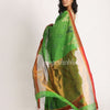Parrot Green Cotton Blend Handloom Jamdani Saree angoshobha