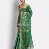 Parrot Green Cotton Blend Handloom Tangail Saree angoshobha