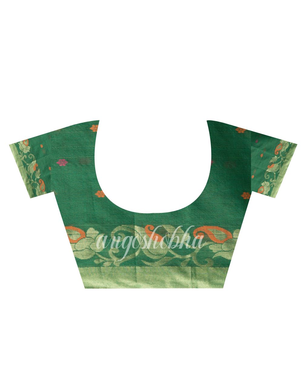 Parrot Green Cotton Blend Handloom Tangail Saree blouse angoshobha