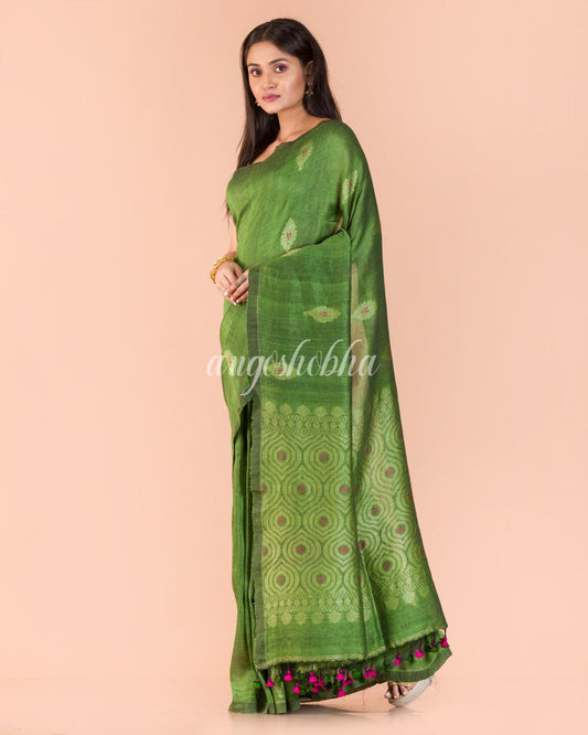 Parrot Green Handwoven Green Linen angoshobha