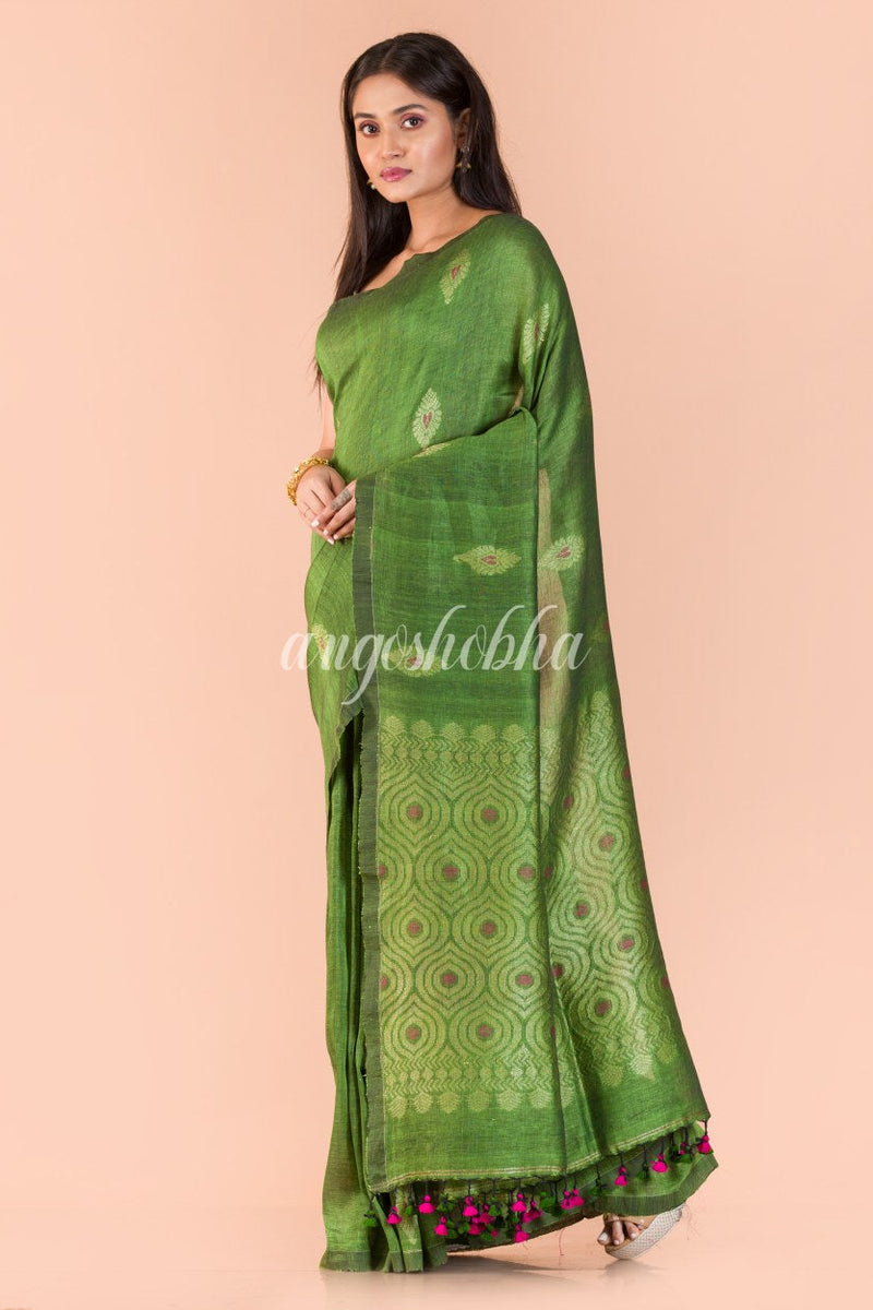 Parrot Green Handwoven Green Linen