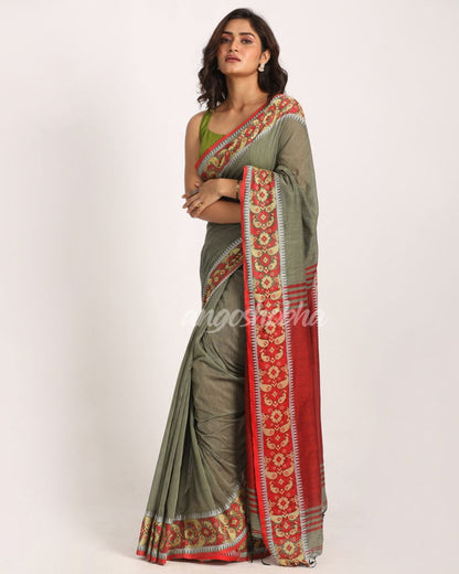 Pastel Grey Handloom Cotton Tangail Saree angoshobha