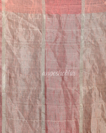 Pastel Pink Traditional Handloom Check Linen Saree angoshobha