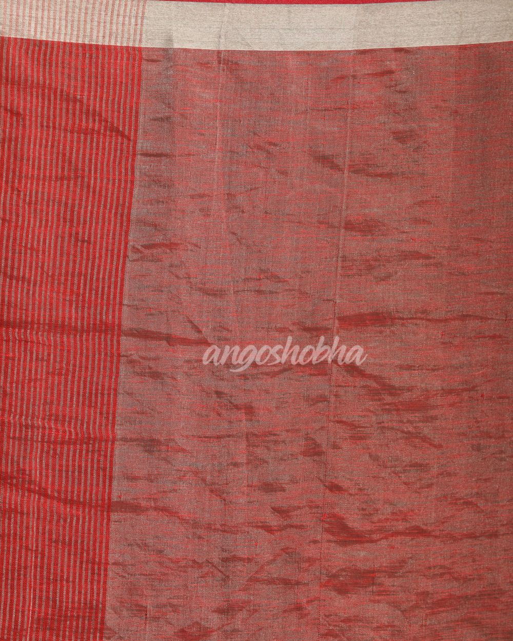 Pastel Red Traditional Handloom Check Linen Saree angoshobha