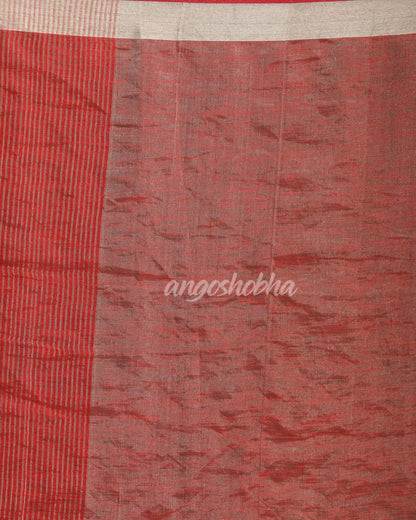 Pastel Red Traditional Handloom Check Linen Saree angoshobha