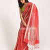 Pastel Red Traditional Handloom Check Linen Saree angoshobha