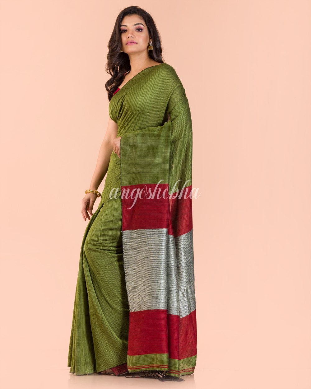 Pea Green Handwoven Cotton Saree angoshobha