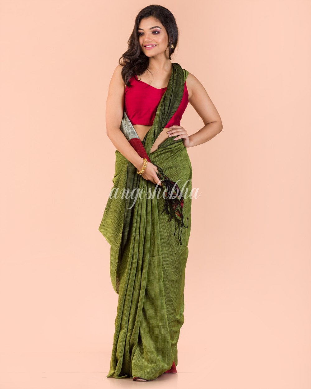 Pea Green Handwoven Cotton Saree angoshobha