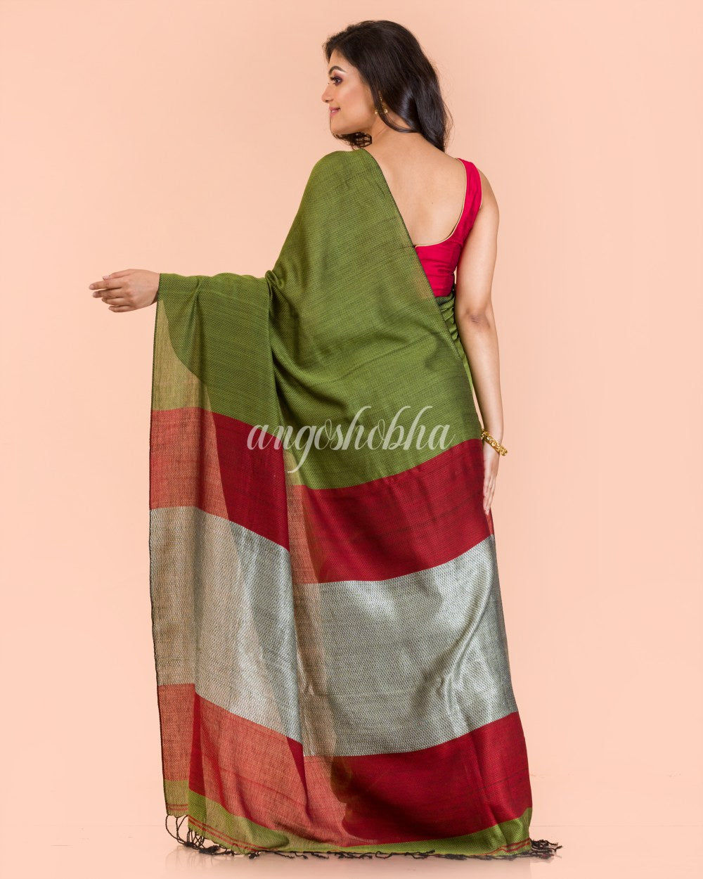 Pea Green Handwoven Cotton Saree angoshobha
