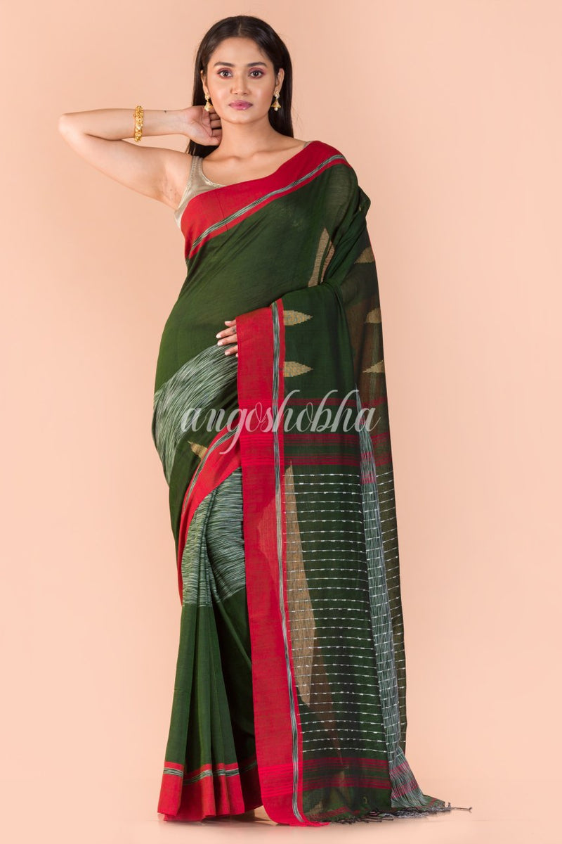 Pea green Handwoven Cotton Saree