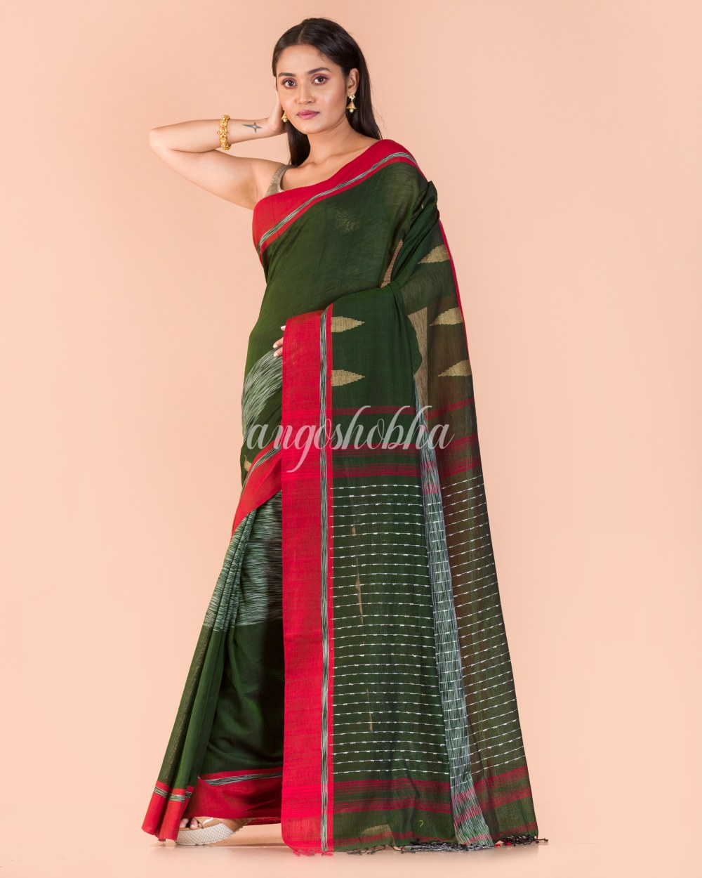 Pea green Handwoven Cotton Saree angoshobha