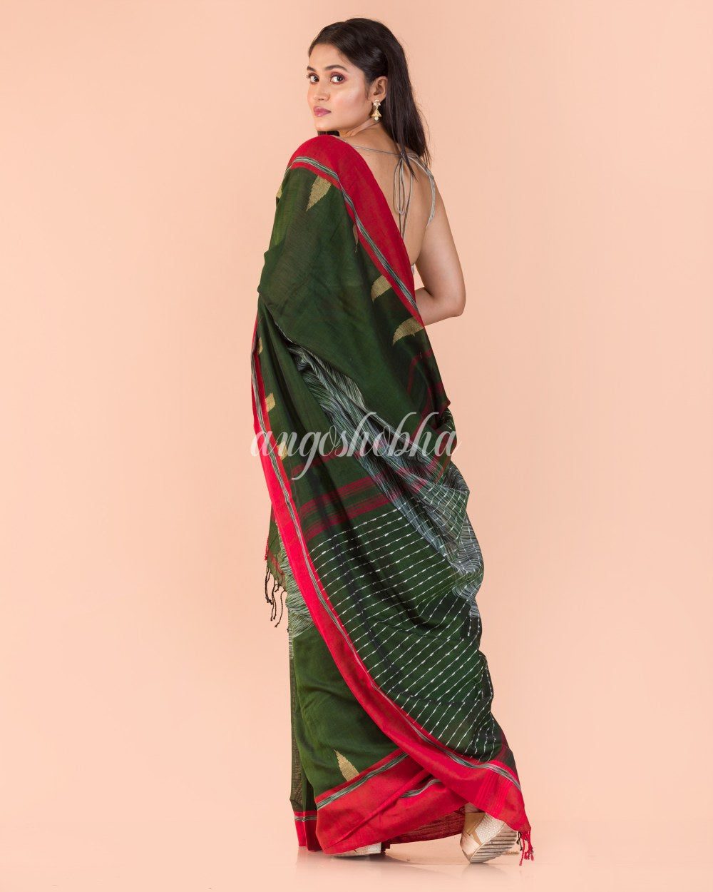 Pea green Handwoven Cotton Saree angoshobha