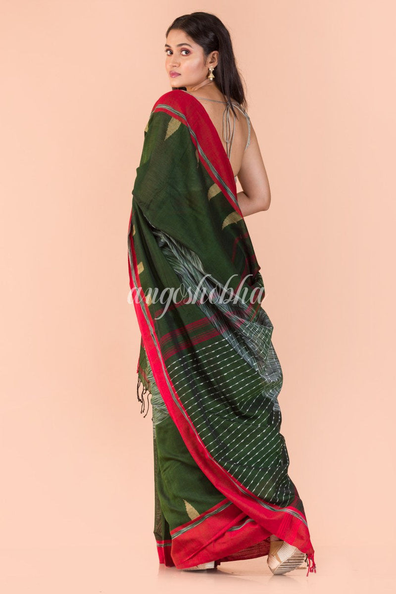 Pea green Handwoven Cotton Saree