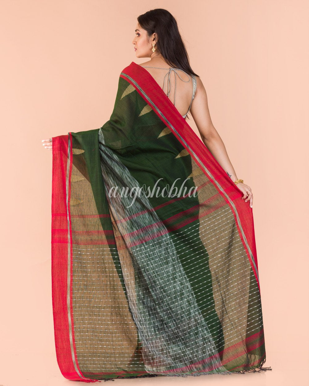 Pea green Handwoven Cotton Saree angoshobha