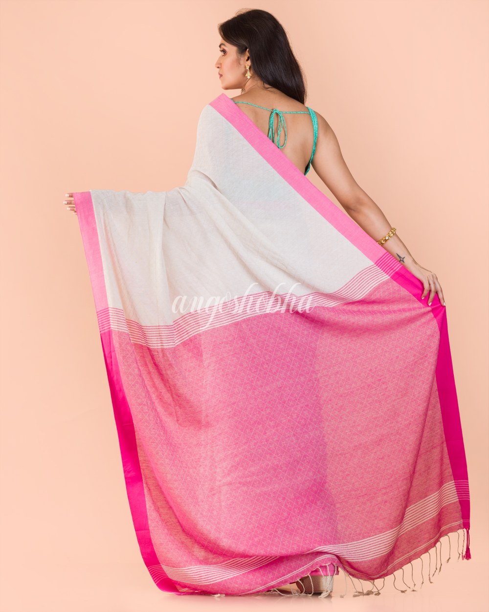 Peach Handloom Cotton Saree angoshobha