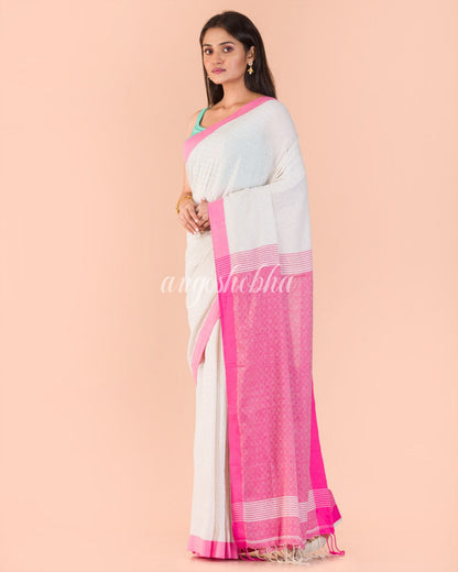 Peach Handloom Cotton Saree angoshobha