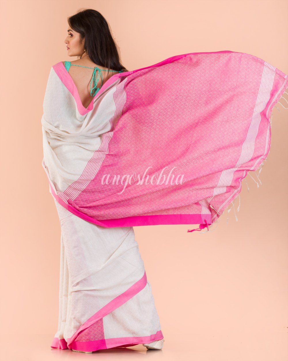 Peach Handloom Cotton Saree angoshobha