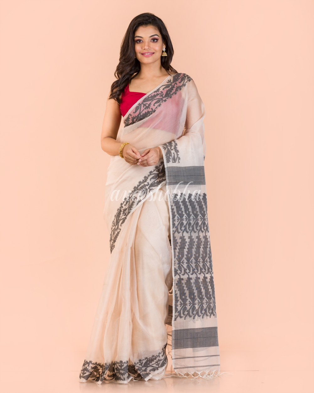 Peach Handwoven Silk Saree angoshobha