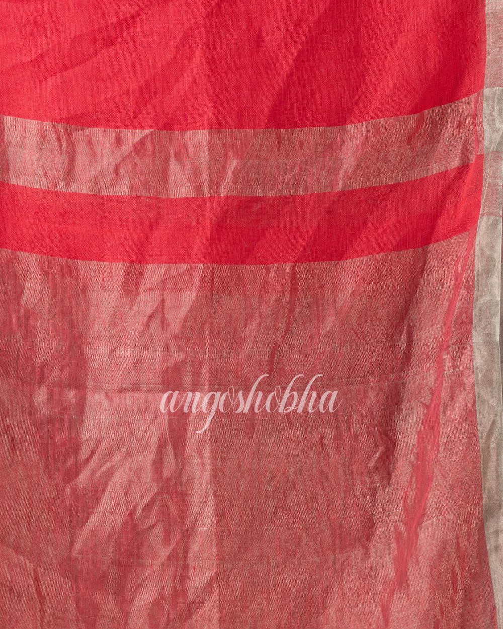 Persian Red Handloom Linen Saree angoshobha