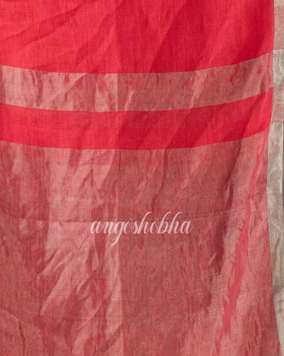 Persian Red Handloom Linen Saree angoshobha