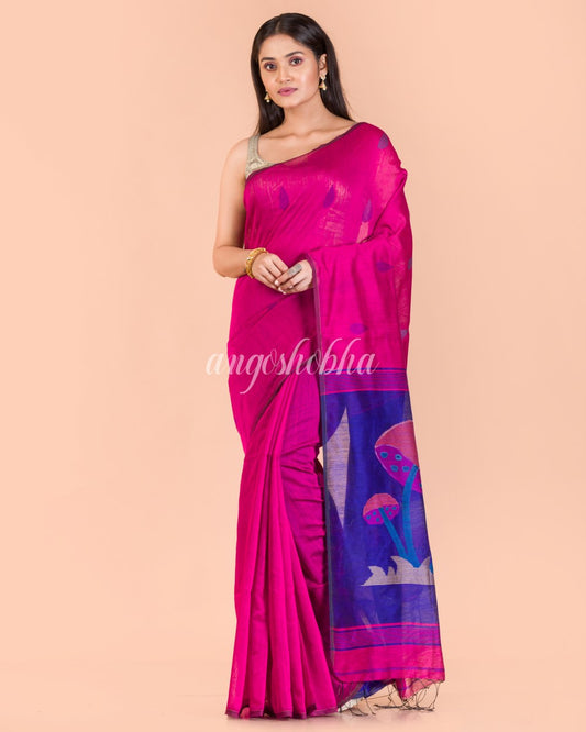 Pink Blended Cotton Jamdani Saree angoshobha