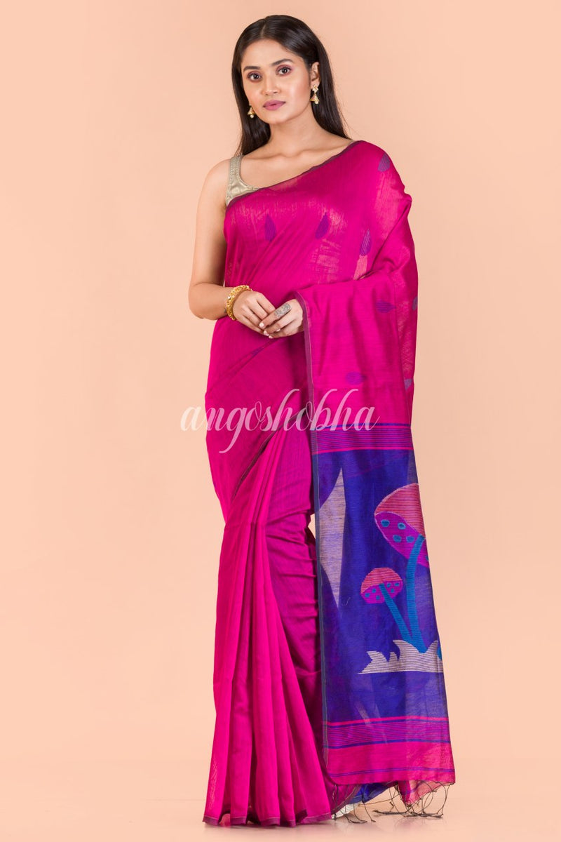 Pink Blended Cotton Jamdani Saree
