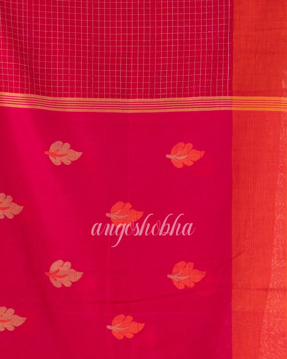 Pink Cotton Festive Jamdani Saree angoshobha