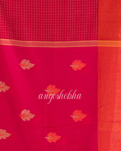 Pink Cotton Festive Jamdani Saree angoshobha