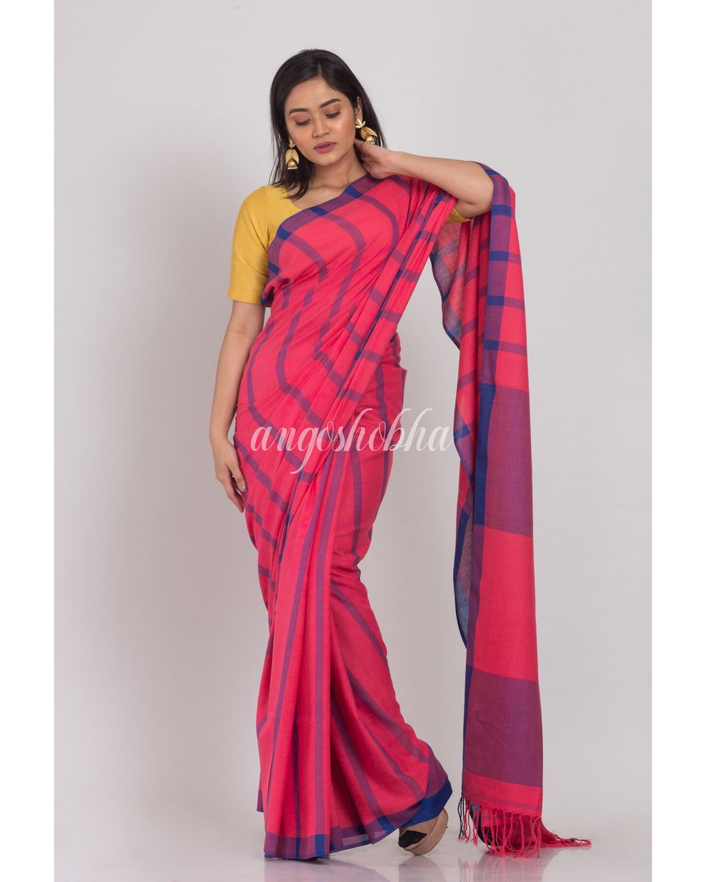 Pink Handloom Cotton Saree angoshobha