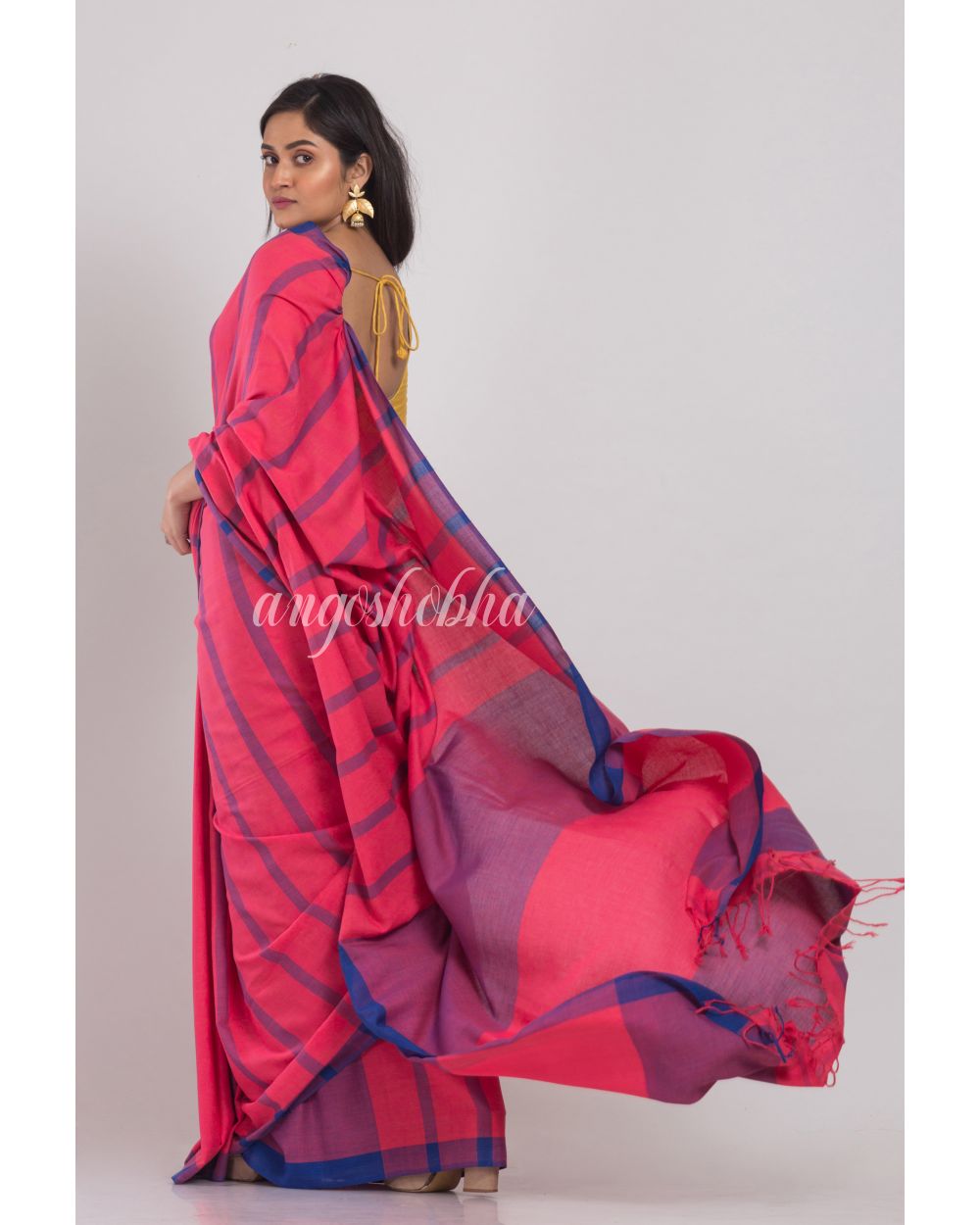Pink Handloom Cotton Saree angoshobha