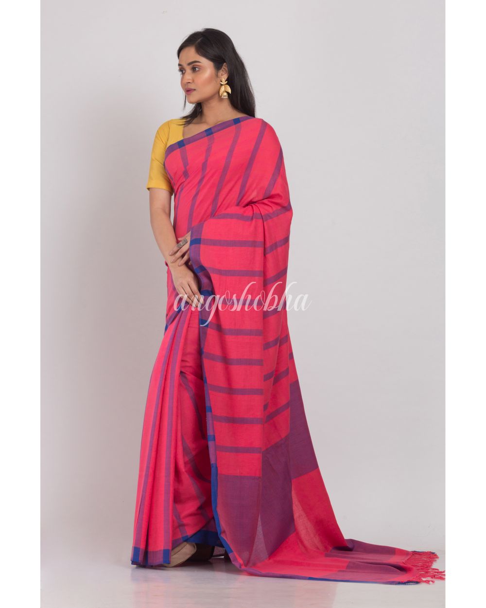 Pink Handloom Cotton Saree angoshobha