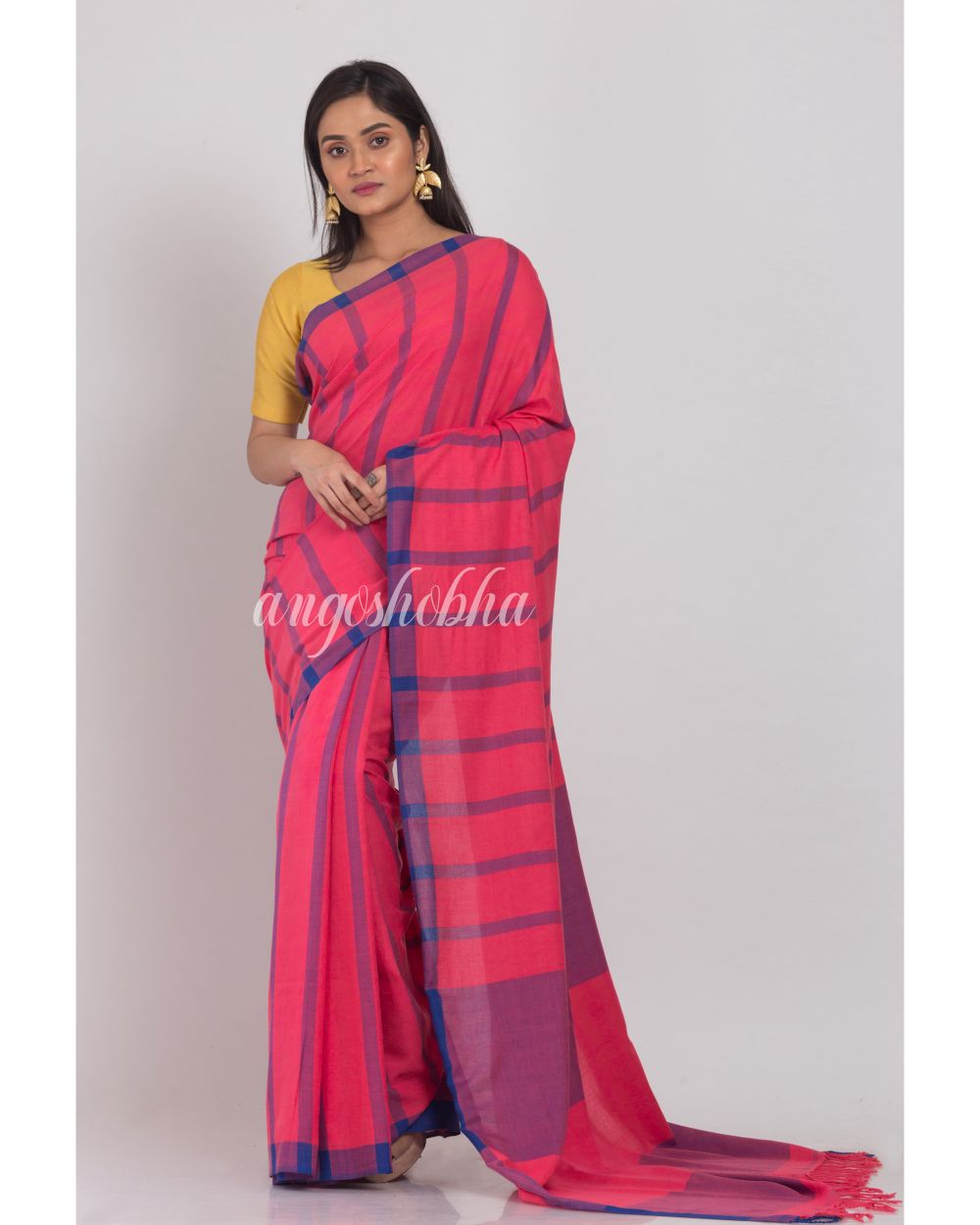 Pink Handloom Cotton Saree angoshobha