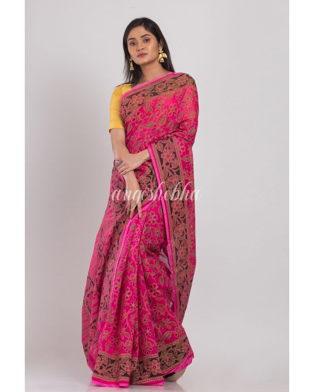 Pink Handloom Festive Cotton Silk Saree angoshobha