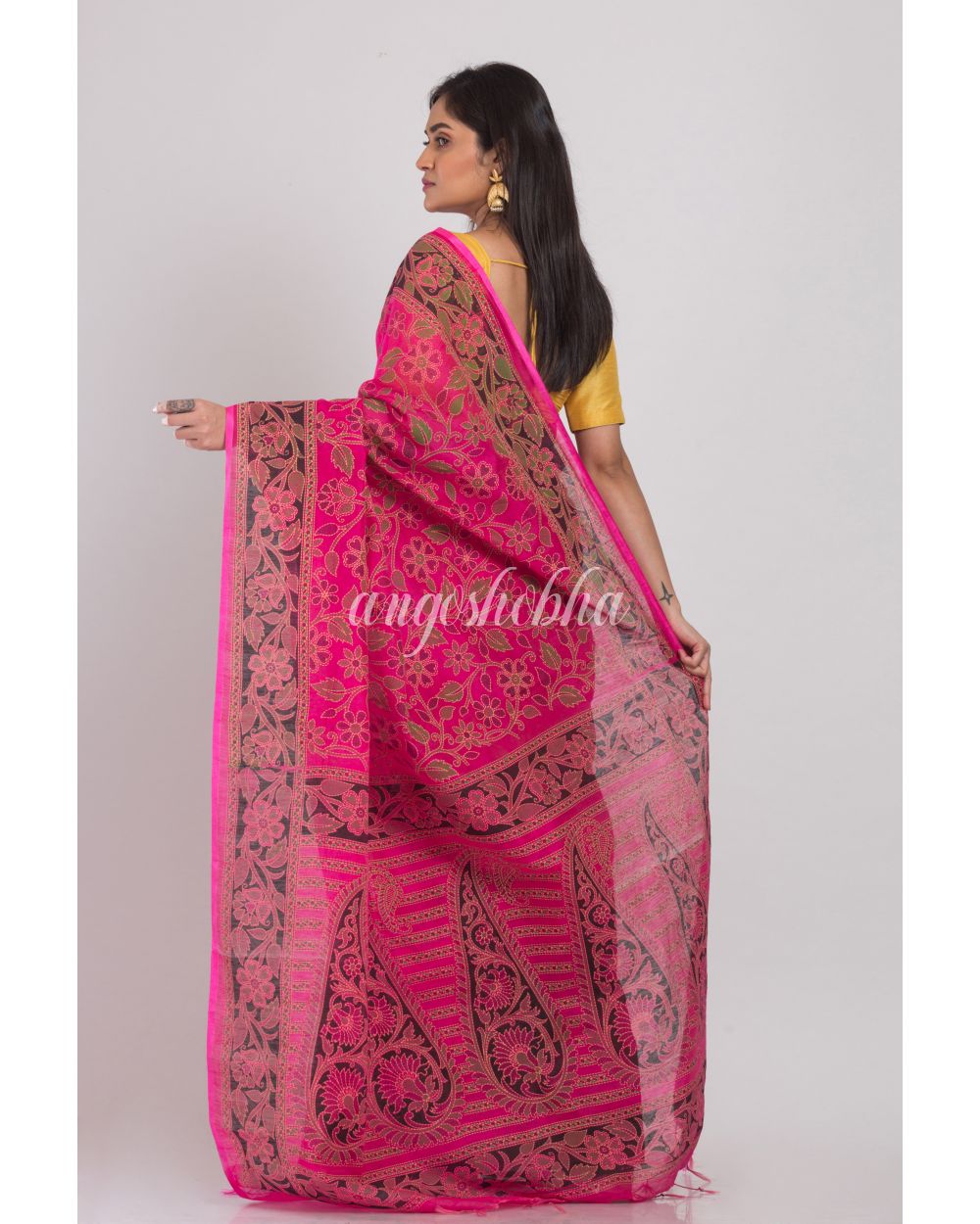 Pink Handloom Festive Cotton Silk Saree angoshobha